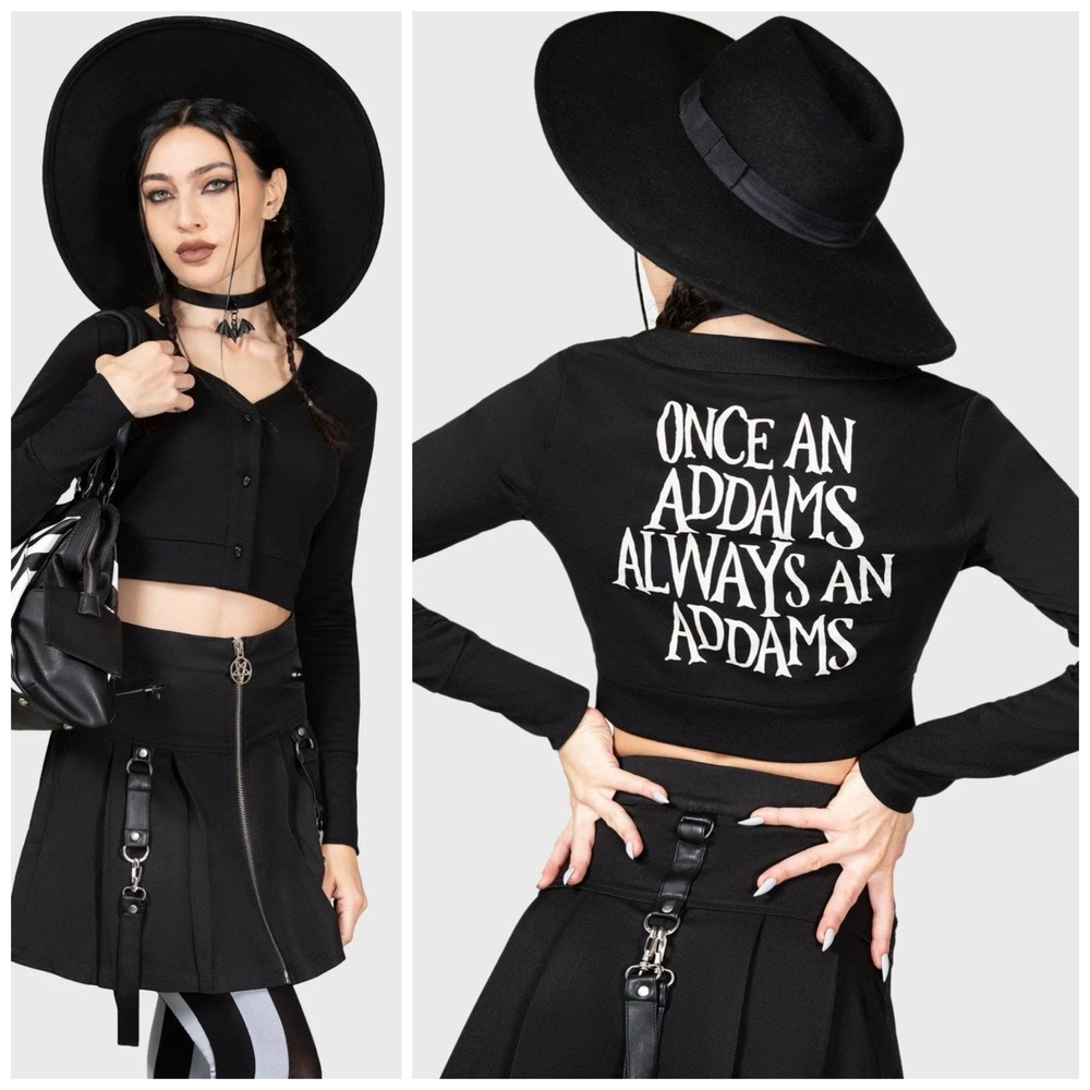 New Killstar & Wednesday Cardigan M Addams Family Solitude Suits Me Skull Button